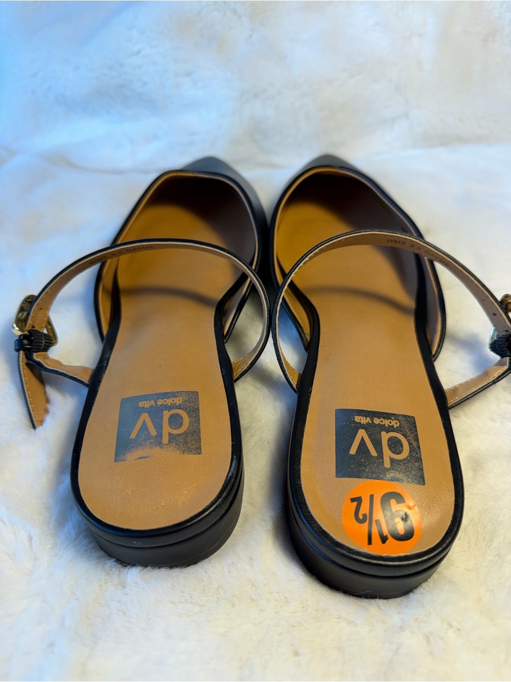 DV by Dolce Vita Black Pointed Slingback Flats with Gold Buckle Size 9.5 - Picture 6 of 6